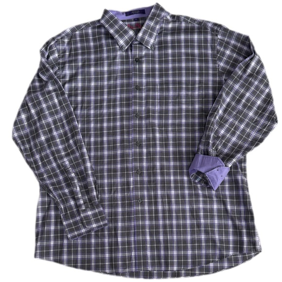 Alan Flusser button down Size XXL 100% cotton plaid purple cuff collar EUC - Picture 1 of 9